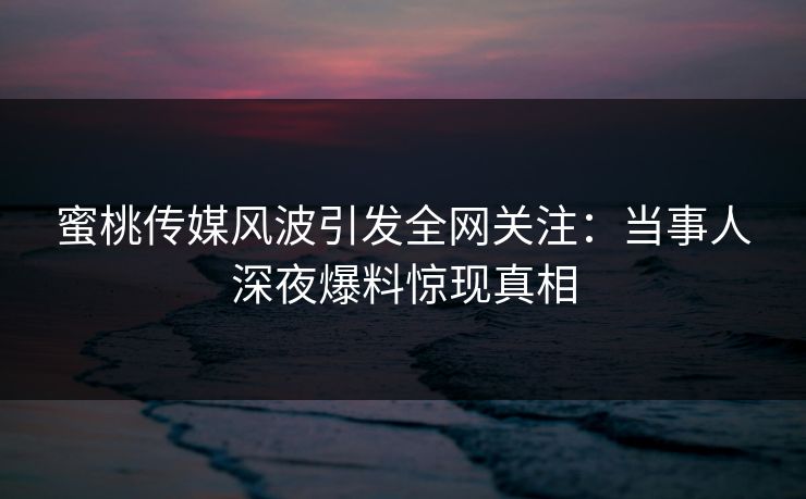 蜜桃传媒风波引发全网关注:当事人深夜爆料惊现真相 蜜桃传媒风波引发全网关注:当事人深夜爆料惊现真相