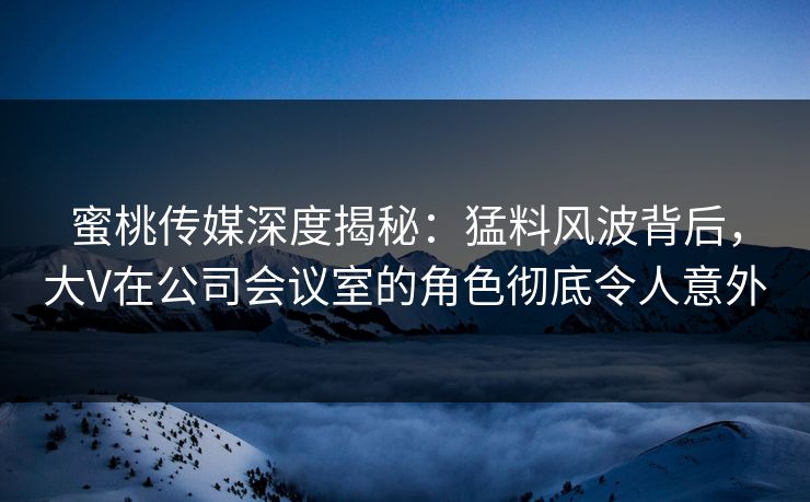 蜜桃传媒深度揭秘：猛料风波背后，大V在公司会议室的角色彻底令人意外